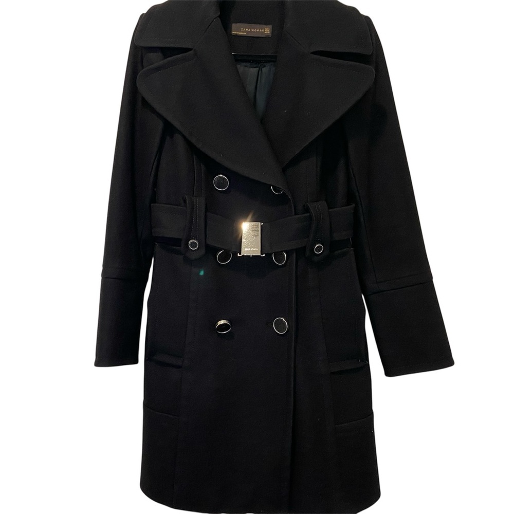 Zara Black Double-Breasted Trench Coat